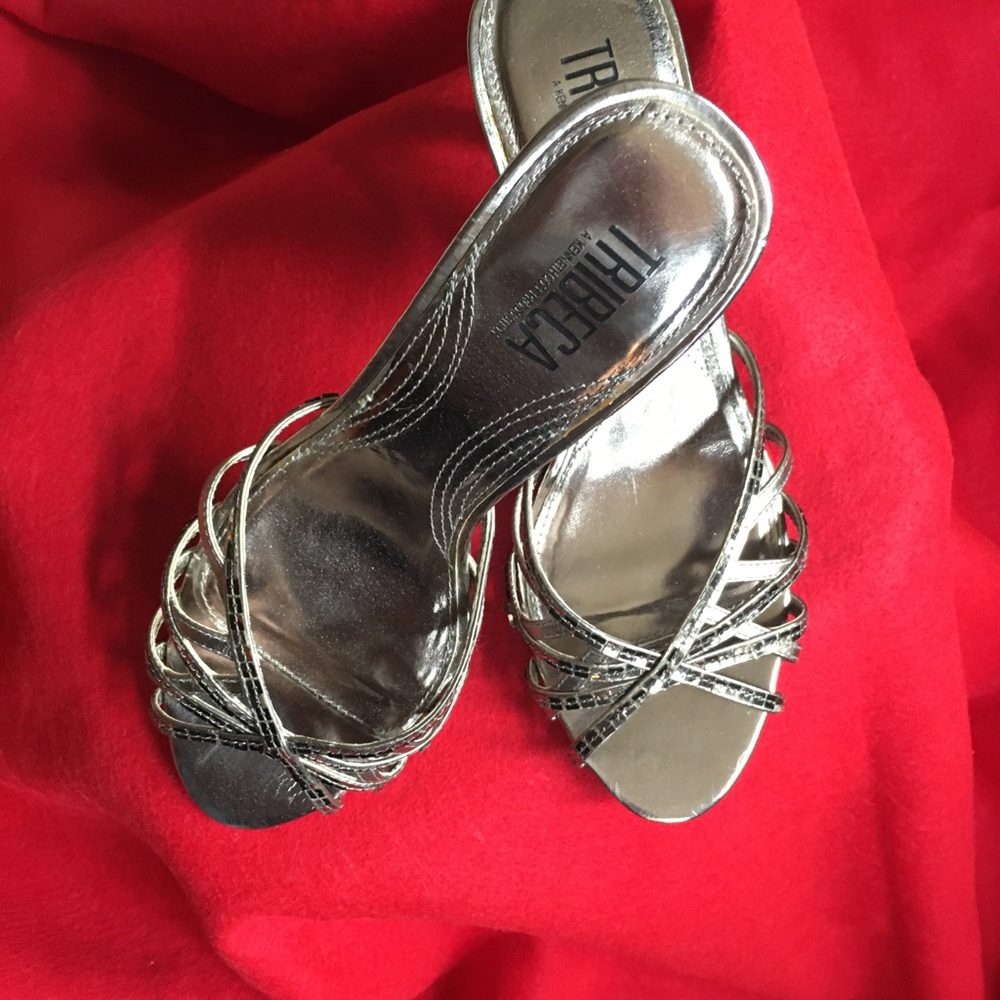 Tribeca Pewter Dressy Sandal Heels Size 7